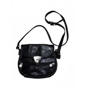 Vintage Black Leather Crossbody Bag – Made in Italy